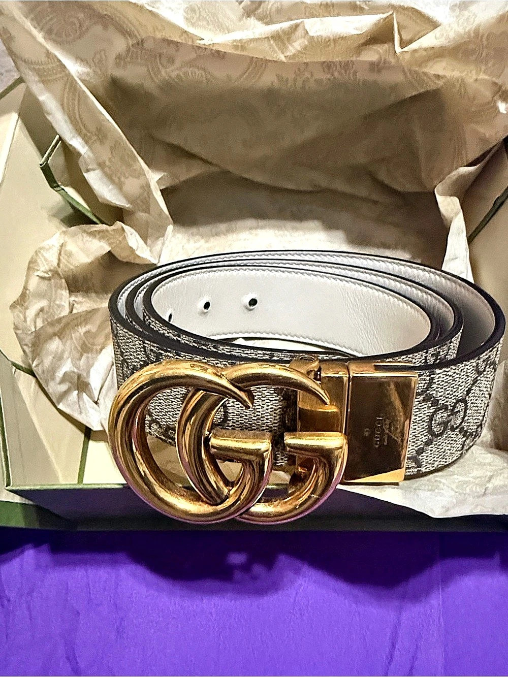 Gucci GG Marmont Reversible Belt (Cream)